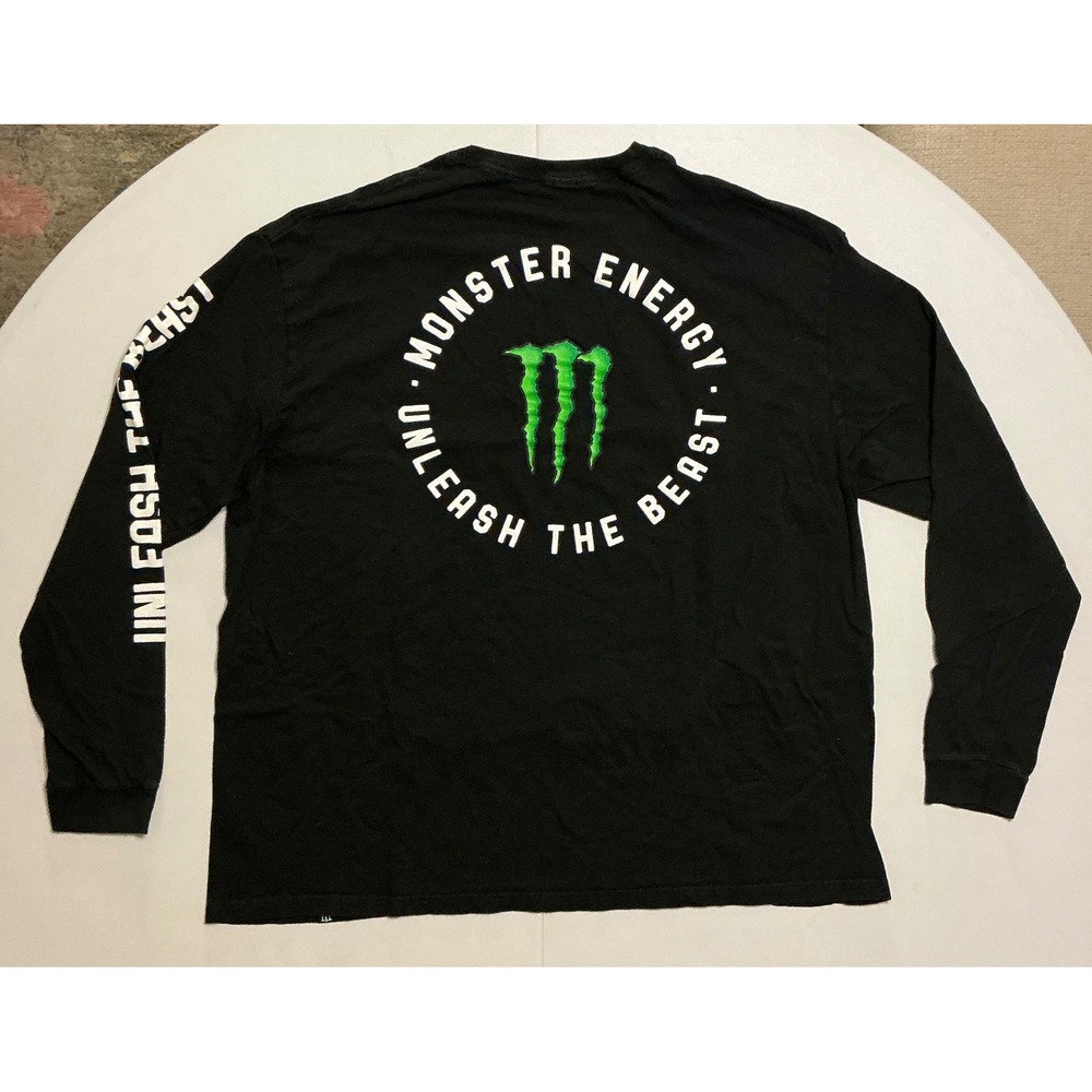 Y2K Monster Energy Unleash The Beast Graphic Black Long Sleeve Shirt Mens 2XL